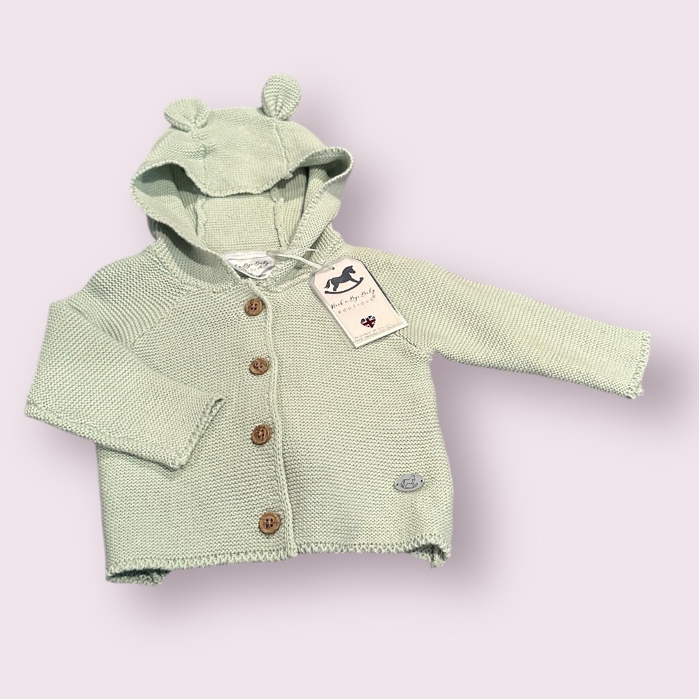 NWT Rock A Bye Baby Boutique Adorable Green Knit Baby Hoodie With Ears 0-3 Mon